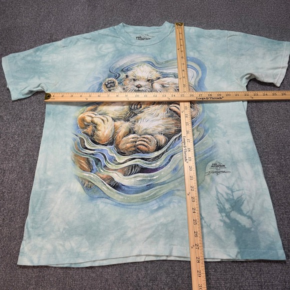 The Mountain Sea Otters Tie Dye T-Shirt Men's Large Jody Bergsma Art 2017 Teal - Picture 5 of 7